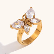 新作 欧米 Instagram 人気ファッションレディース かわいい  ジルコニア 蝶のリング ステンレス鋼の指輪