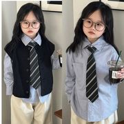 ★Girls★　 子供シャツ＋ネクタイ　90~160cm　キッズブルーシャツ　韓国キッズファッション