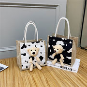 かわいい クマのキャンバスバッグ 漫画のショッピングバッグ 日系 レディースハンドバッグ