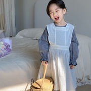 2024春新品 韓国子供服  キッズ服 ベビー服 長袖 ワンピース + サロペットスカート 2点セット