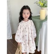 2024新作 韓国風子供服 キッズ 女の子 パフスリーブワンピース 90-150cm