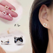 I-1猫ピアス左右非対称ピアス両耳