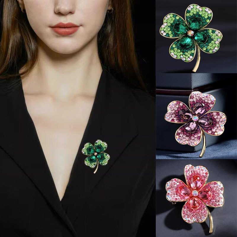 3色 ファッション 人気 ダイヤモンド 四つ葉のクローバー のブローチ 女性 コサージュ 衣類アクセサリー