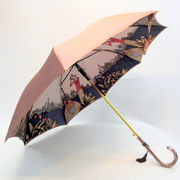 【日本製】【雨傘】【長傘】甲州産小幅両面ほぐし織・パリの貴婦人柄軽量金骨日本製ジャンプ傘