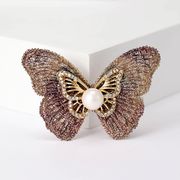 2色 パール 蝶のブローチ ファブリック蝶 ラインストーン コサージュ 蝶 アクセサリー