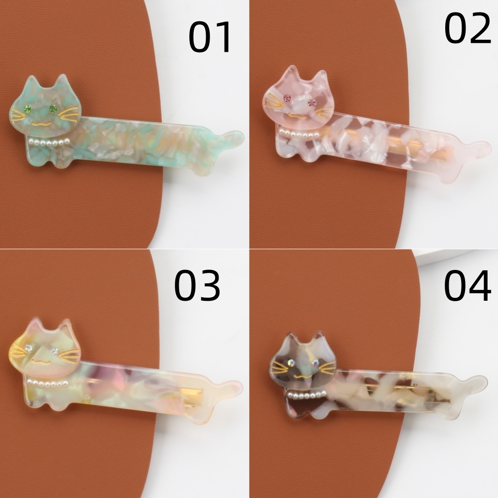 9色 酢酸 パール 猫 ヘアクリップ 大人子供 ヘアアクセサリー 猫の形の
