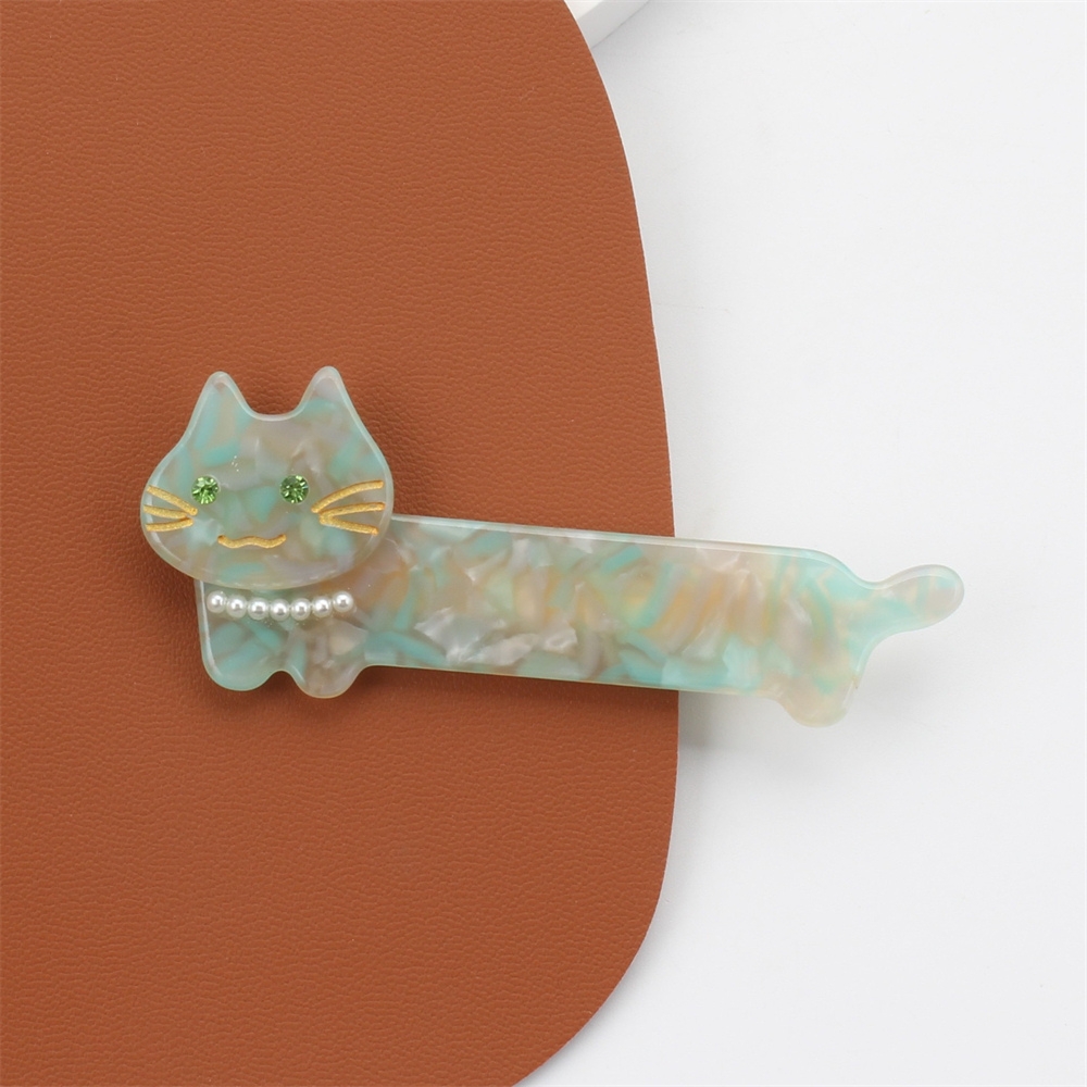 9色 酢酸 パール 猫 ヘアクリップ 大人子供 ヘアアクセサリー 猫の形の