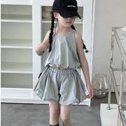 2024 ins 韓国風子供服  ベビー服  つぼみのデザイン  キャミソール+ショートパンツ  セットアップ