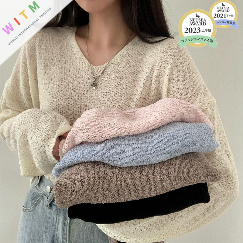 2024春夏新作 カットソー ニット トップス 長袖 透け感 春秋 レディーストップス オシャレ