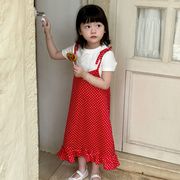 子供服　80~140cm　キッズワンピース　レッドドット柄　ノースリーブ　韓国キッズファッション