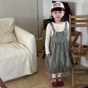 子供服　80~140cm　キッズワンピース　チェック柄　ノースリーブ　韓国キッズファッション