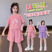 韓国トレンド 女の子 夏子供服 薄手 ゆったり 半袖 Tシャツ ショートパンツ 2点セット