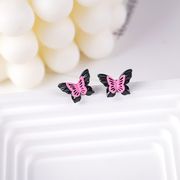 925  黒とピンクのデザイン 蝶のピアス   韓国ファッション ピアス 蝶のアクセサリー