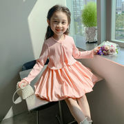 子供服 新作 長袖 セット ワンピース お姫様ドレス スカラップ 裾フリル  可愛い きれい デザイン感