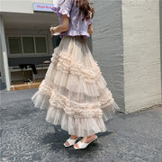 ロングスカート　フリルチュールスカート　レディース　INS　韓国ファッション　春夏　3colors