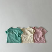 新しい乳幼児用春夏半袖Tシャツ男の子と女の子の3つの動作小熊熊丸首半袖シンプルT