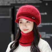 帽子女性冬の防寒保温ウサギの毛帽子に綿毛の八角ハンチング帽子韓国版百掛ママ帽自転車耳保護