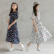 2024年新作 韓国のファッションプリンセスドレス 女の子 水玉模様 パフスリーブドレス