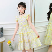 ガールズドレス 夏の子供服 薄い 花柄 ファッションプリント プリンセスドレス