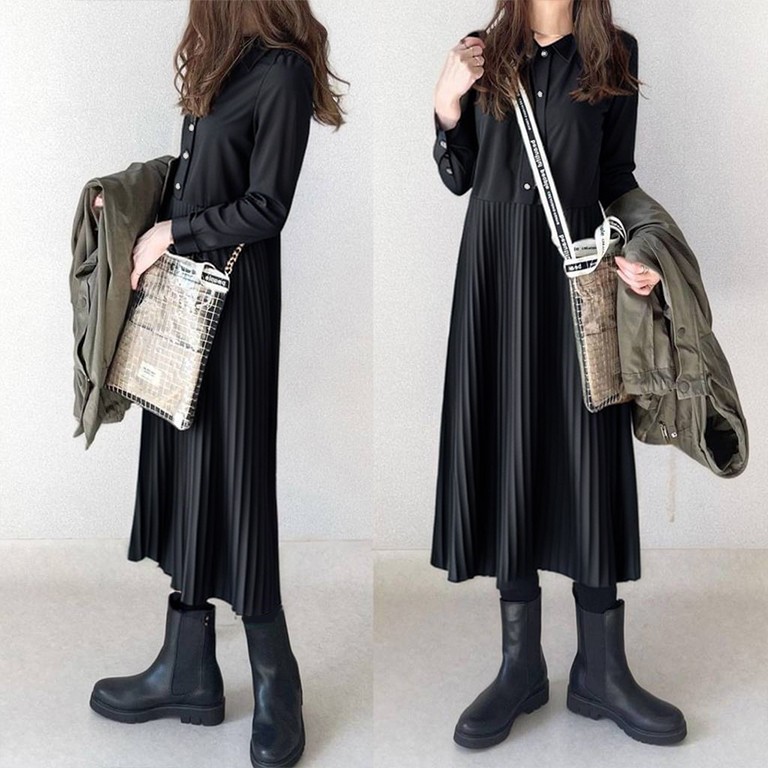 2026年春新作 ワンピース レディース 長袖ワンピース プリーツ フレアワンピース 人気アイテム 気質