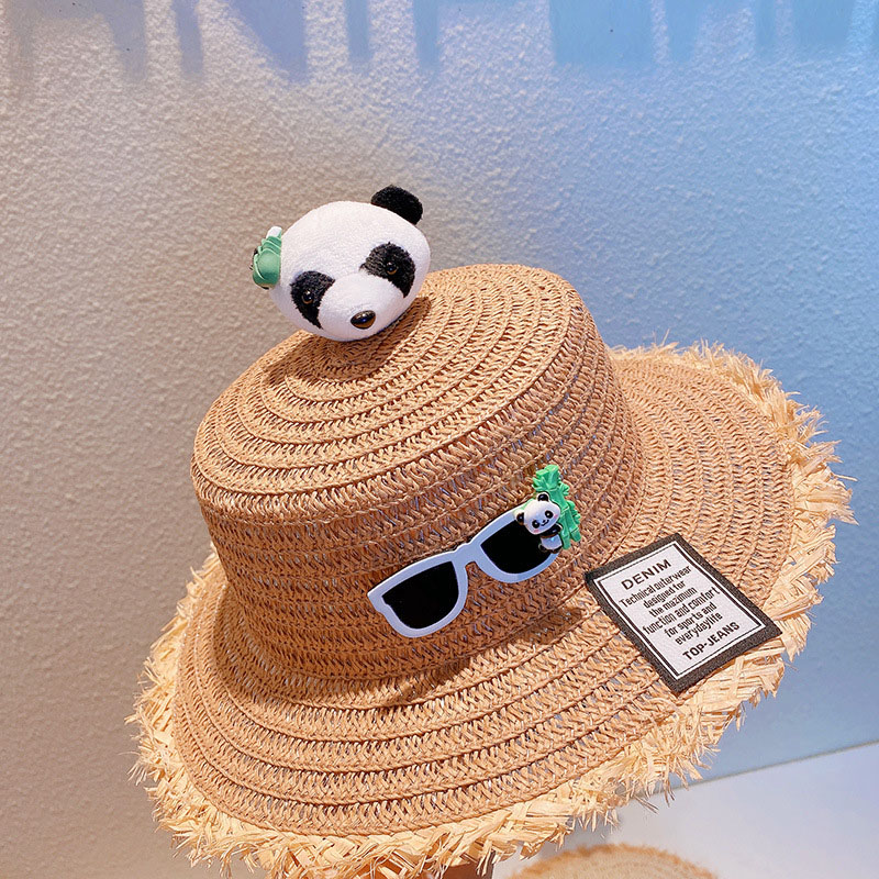 ハワイ 春夏 キッズ少女 ストローハット 麦わら帽子 日焼け止め パンダ
