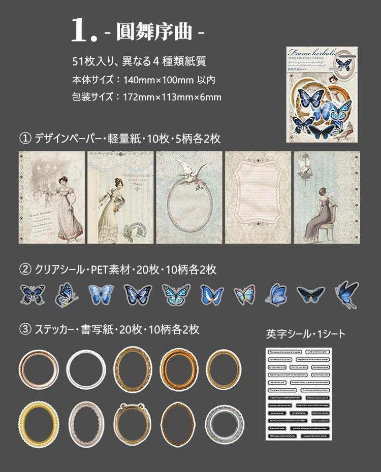 コラージュ 詰め合わせセット 額縁 シール 素材紙 デザインペーパー