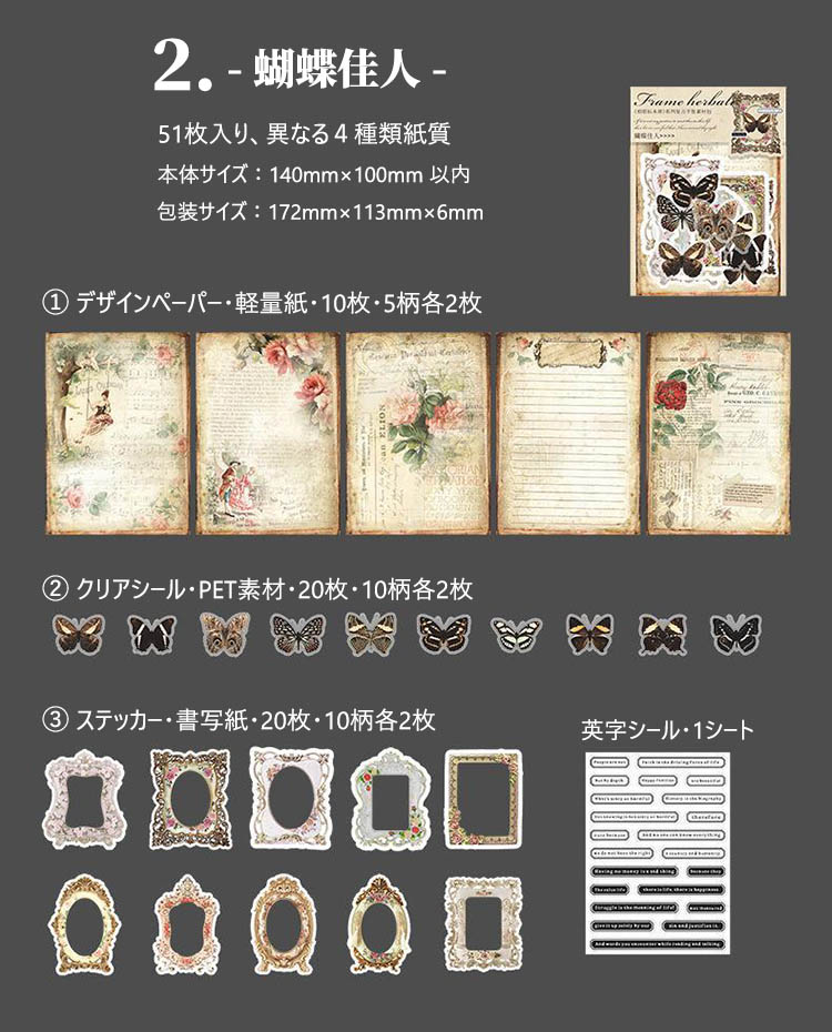 コラージュ 詰め合わせセット 額縁 シール 素材紙 デザインペーパー