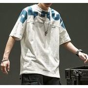 2022春夏新作 メンズ 男 カジュアル 半袖 丸首 プリント トップス Tシャツ インナー  2色 M-3XL