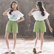 韓国子供服 ２点セット Tシャツ 半ズボン 夏 半袖 ショートパンツ セットアップ コットン プリント 女の子