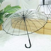 長傘 レディース メンズ 長柄 雨傘 透明傘 ボタン手動開閉式 直径97cm 長傘 透明 折れない