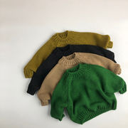 2024年秋冬の子供用新作セーター、厚手の長袖、ニットベース、男の子と女の子のセーター