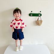 子供用Tシャツ、2024年夏の新しい女の子用韓国半袖シャツ、ルーズでカジュアルなTシャツ