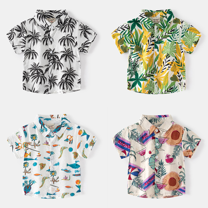 4色 シャツ ボーイズ 半袖 子供服 ハワイ ココナッツ 花柄シャツ 夏新作 7月の新商品