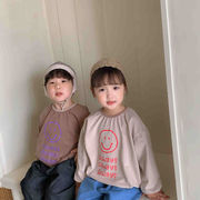 韓国の子供服、子供用の春と秋の長袖スマイリーパターン、Tシャツ子供用コットンTシャツ