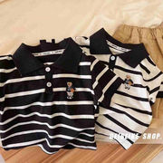 子供用夏半袖、韓国風コットン子供用Tシャツ、ストライプポロシャツ