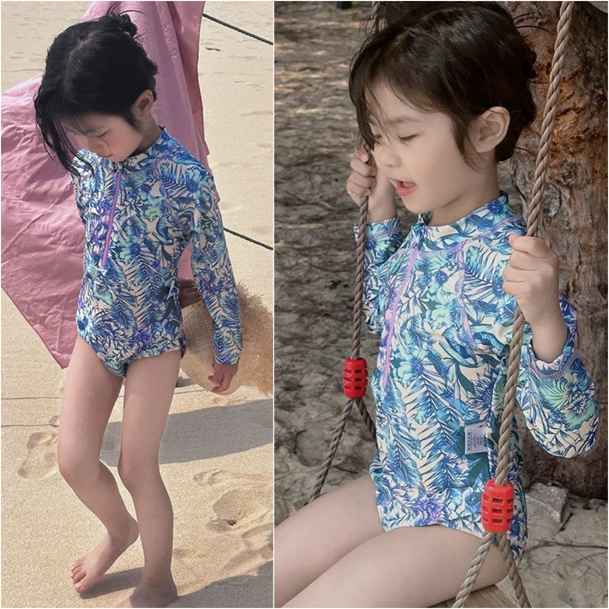 花柄 水着 長袖水着  韓国新作  水着 女の子の水着  いワンピース水着  日焼け止め 長袖