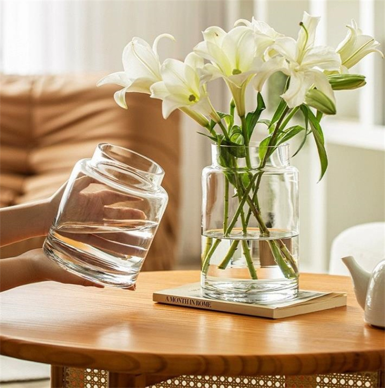 お時間限定SALE 現代 シンプル クリア ガラス花瓶 水耕花瓶 家庭用振り子 大口径花器 デザインセンス