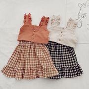 2024夏新作  ベビー服 韓国風子供服  女の子  袖なしトップス +スカート枚   2点セット  2色  90cm-130cm