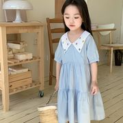ライトブルーのドレス  夏新作 子供用ドレス   ワンピース  韓国子供服  ガールズドレス