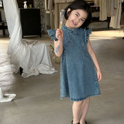 2024夏新作  ベビー服 韓国風子供服 女の子  デニムワンピース  80cm-140cm