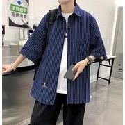 2022春夏新作 メンズ 男 トップス 半袖 ボーダー柄 シャツ ブラウス コート アウター 2色 M-3XL