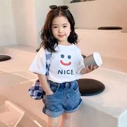 女の子 純綿 半袖Tシャツ 韓国風 夏子供服 プリント ルーズトップス