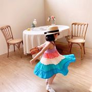 韓国子供服 ワンピース 夏 子供ドレス サロペット ロング丈 ノースリーブ 女の子 Aライン