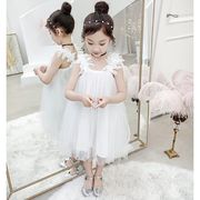 ワンピース 韓国子供服 子供ドレス ロング丈 夏 チュール ノースリーブ Aライン フレアスカート