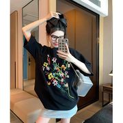 【予約223331】大きいサイズ春夏新作 韓国 レディース ファッション プリント  Tシャツ ワンピースLL-4L