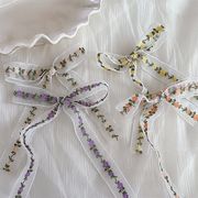 リボンヘアピン　花刺繍　ヘアアクセサリー　レディース　デザイン　韓国風　髪飾り　春夏