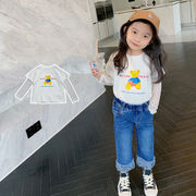 女の子のTシャツ レースパネルTシャツ かわいいクマ半袖 韓国の子供服 サマートップ