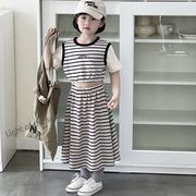 2024夏新作  ベビー服 韓国風子供服  女の子半袖 トップス +スカート枚2点セット 120cm-150cm