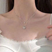 レトロ ダイヤモンド 二重層 ネックレス バタフライネックレス ファッション鎖骨チェーン