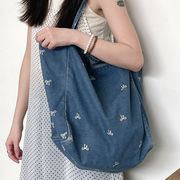 リボントートバッグ　デニムバッグ　春夏　デザイン　レディース　INS　韓国ファッション
